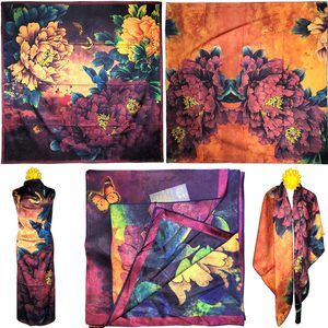 NWT Double Sided Silk Scarf 53"x53" Large Square Shawl Wrap XiangYunShal 22501